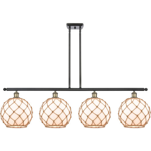 Ballston Large Farmhouse Rope LED 48 inch Black Antique Brass Island Light Ceiling Light in White Glass with Brown Rope, Ballston
