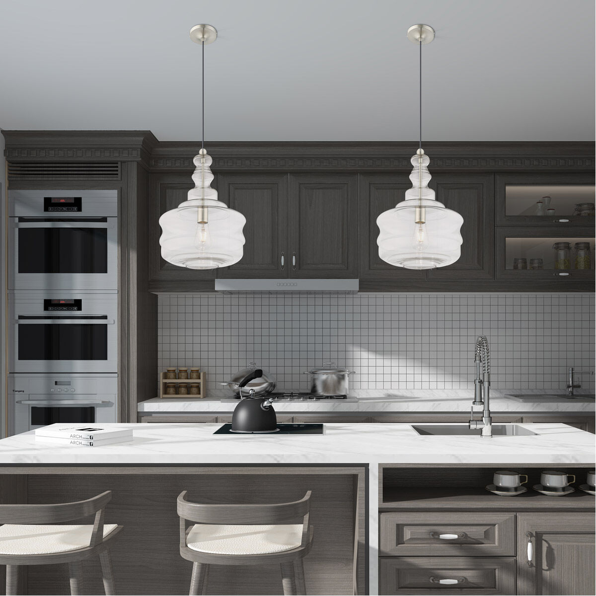 Art Glass 1 Light 13 inch Brushed Nickel Mini Pendant Ceiling Light