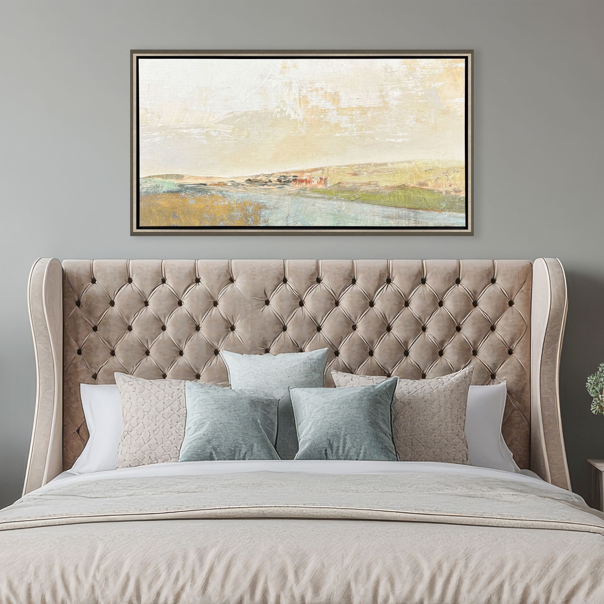 Long Lines Green and Blue and Neutral and Turquoise Canvas