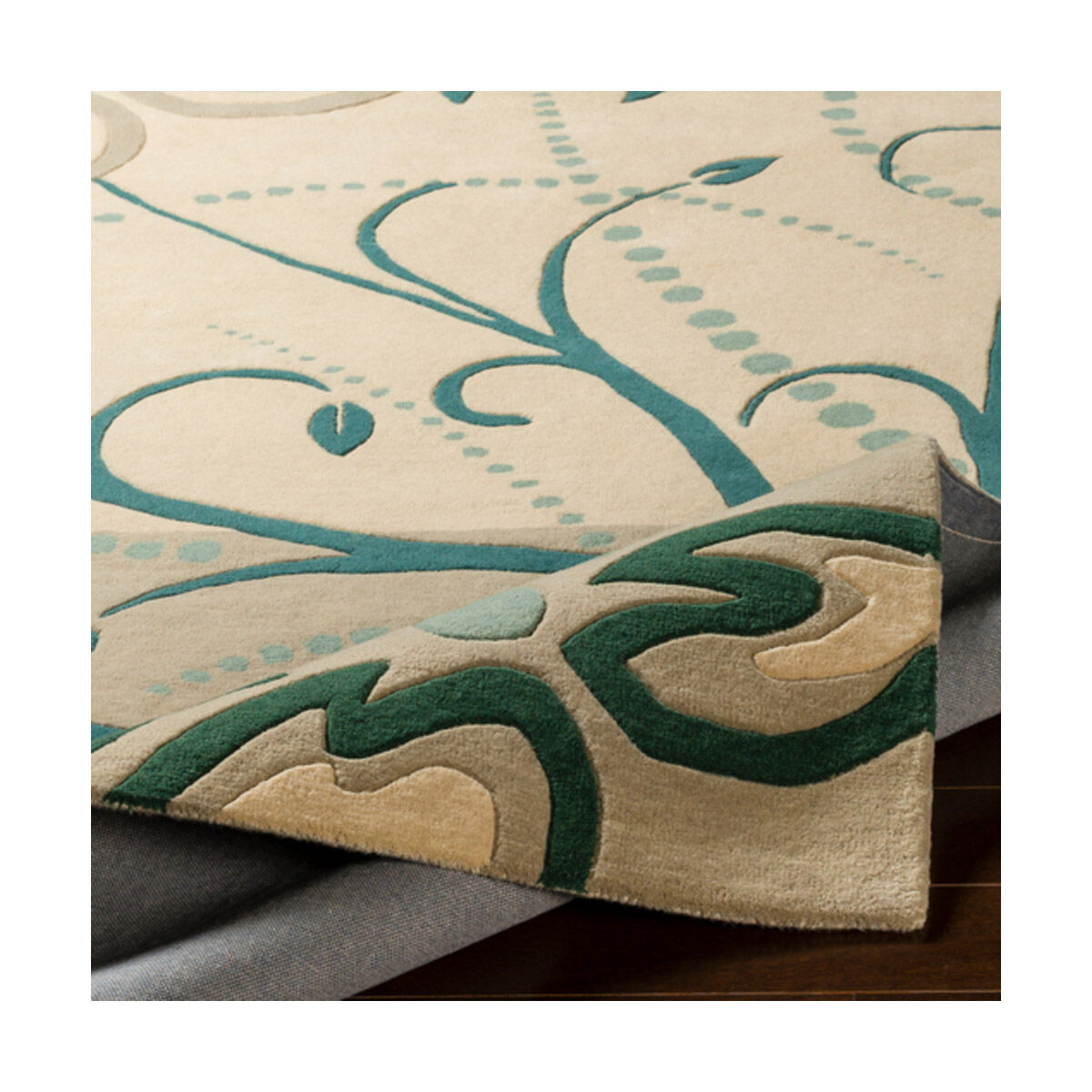 Athena 96 X 30 inch Dark Green/Teal/Taupe/Cream Rugs, Runner