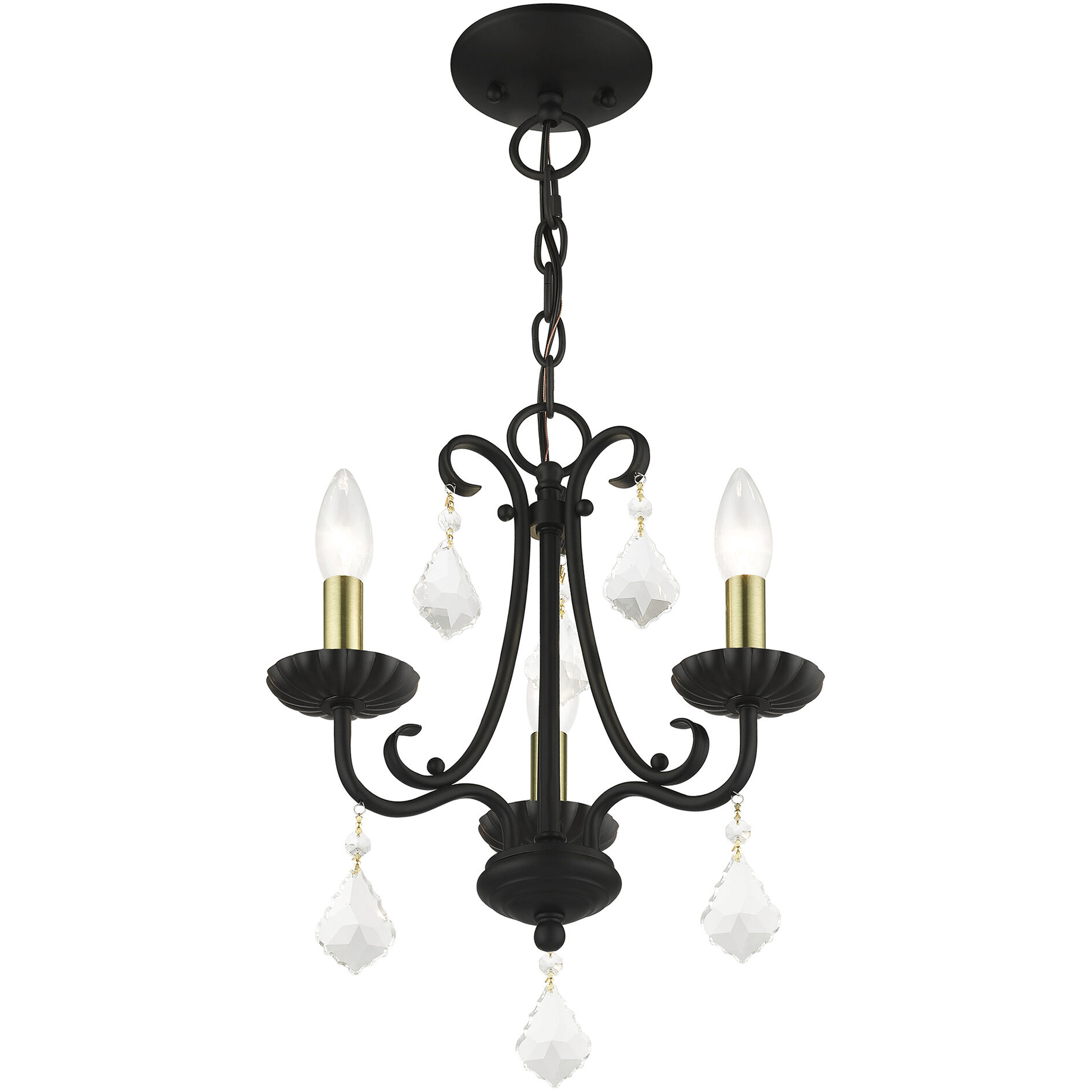Daphne 3 Light 13.88 inch Black with Antique Brass Finish Accents Mini Chandelier Ceiling Light in Black with Antique Brass Accents