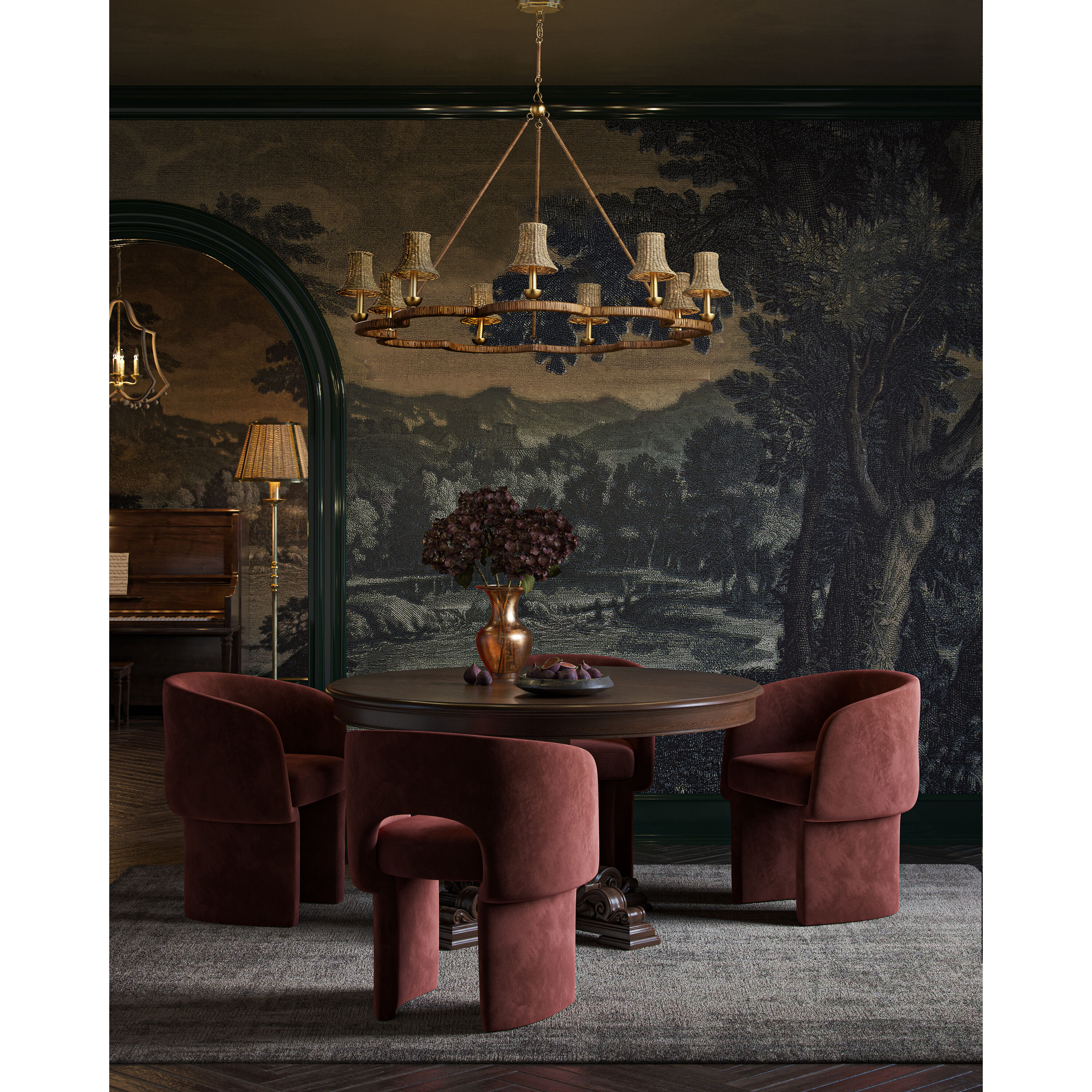 Savoie 9 Light 43 inch Natural/Contemporary Gold Leaf Chandelier Ceiling Light, Suzanne Duin Collection