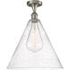 Ballston Cone LED 16 inch Brushed Satin Nickel Semi-Flush Mount Ceiling Light in Seedy Glass