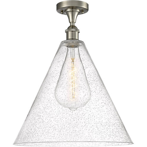 Ballston Cone 1 Light 16 inch Brushed Satin Nickel Semi-Flush Mount Ceiling Light in Seedy Glass