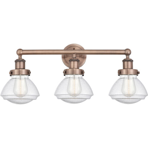 Olean 3 Light 24.5 inch Antique Copper and Seedy Bath Vanity Light Wall Light