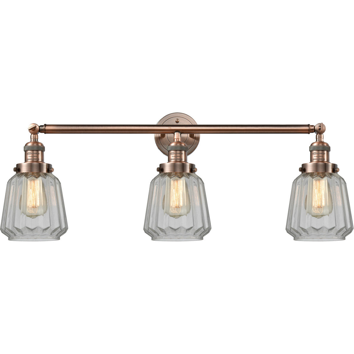 Franklin Restoration Chatham LED 30 inch Antique Copper Bath Vanity Light Wall Light in Clear Glass, Franklin Restoration