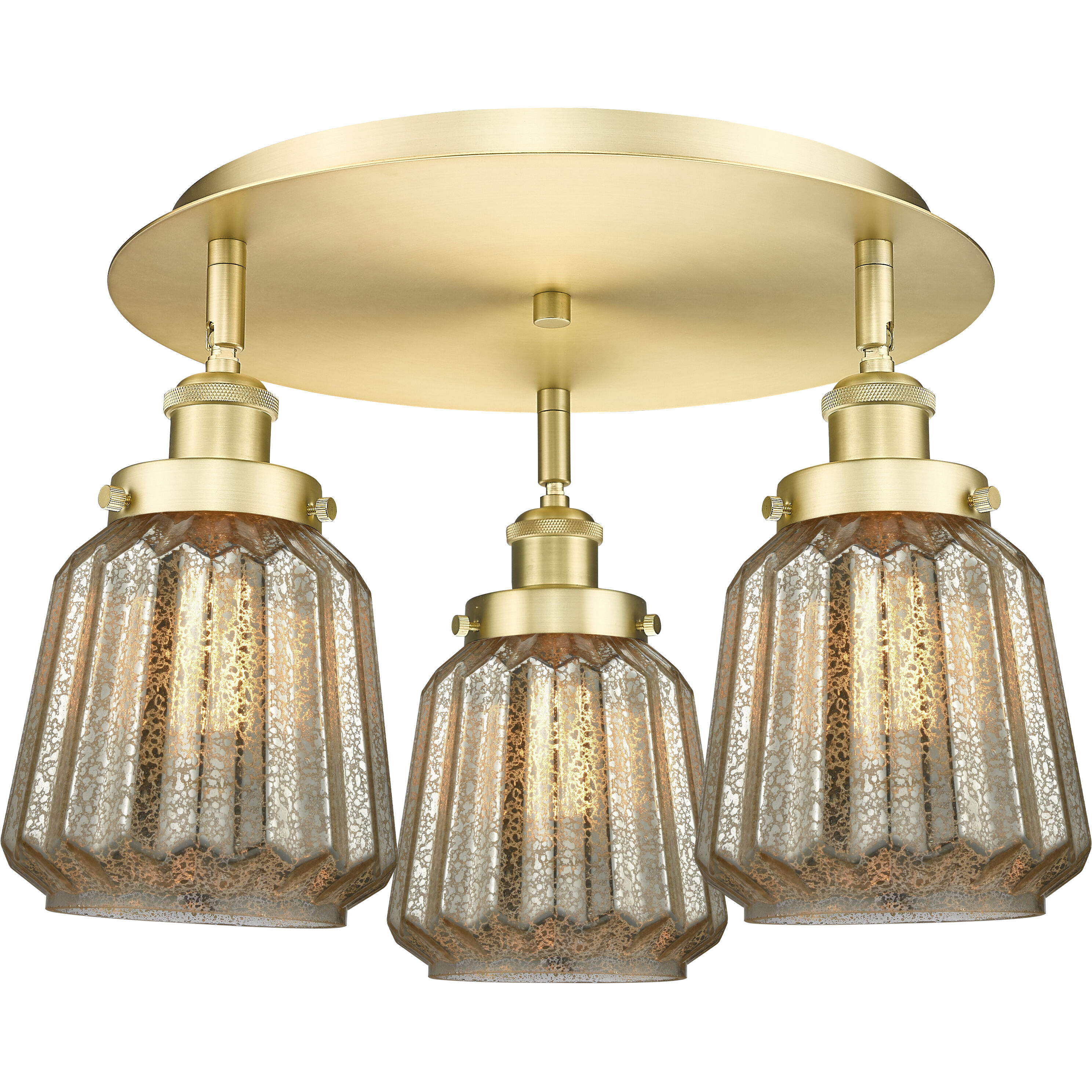Chatham 3 Light 18.25 inch Satin Gold Flush Mount Ceiling Light in Mercury