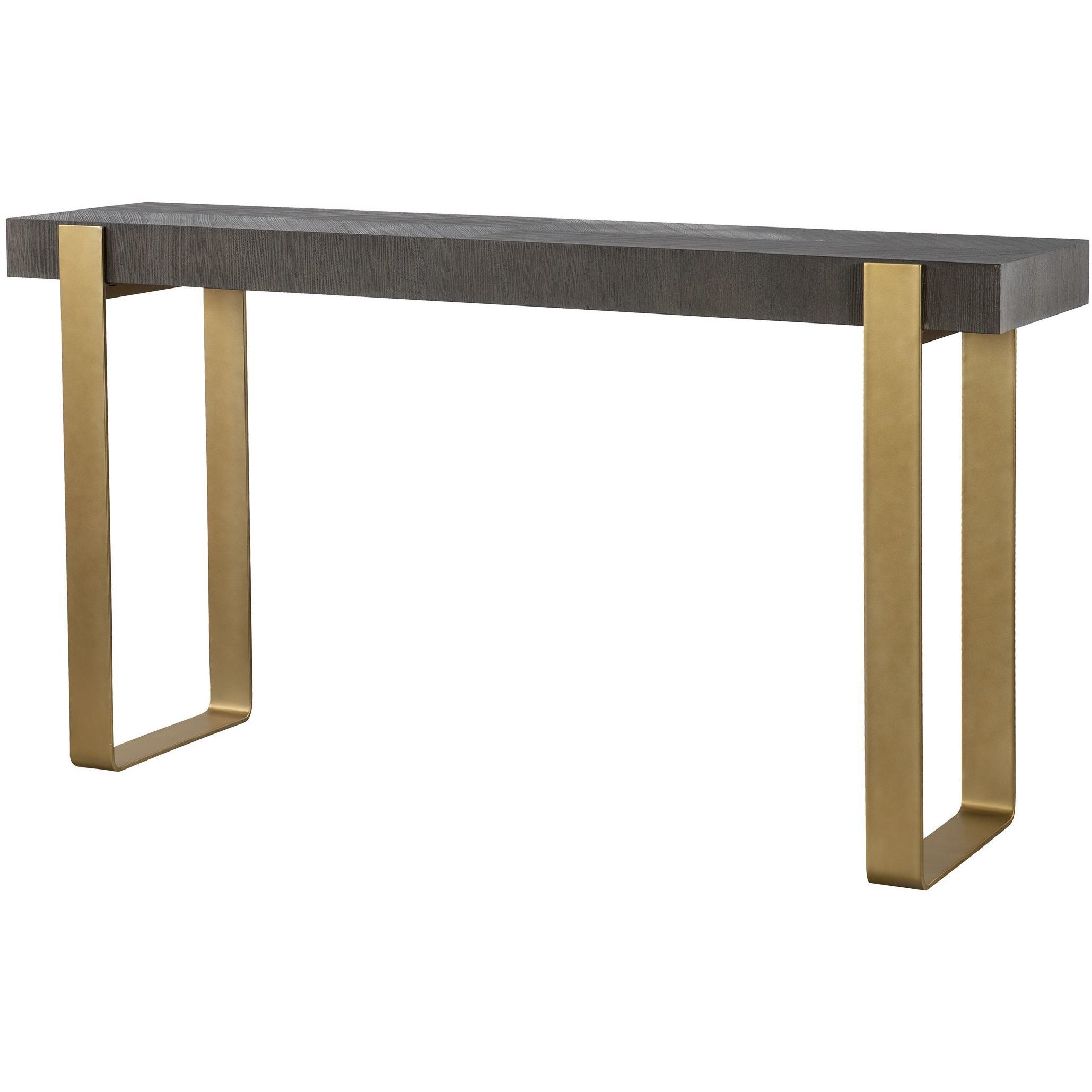 Kea 60 inch Dark Walnut Stain and Brushed Brass Console Table