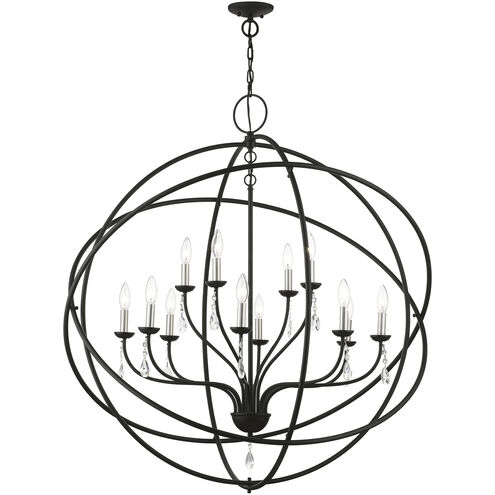 Aria 12 Light 40 inch Black with Brushed Nickel Finish Candles Grande Foyer Chandelier Ceiling Light
