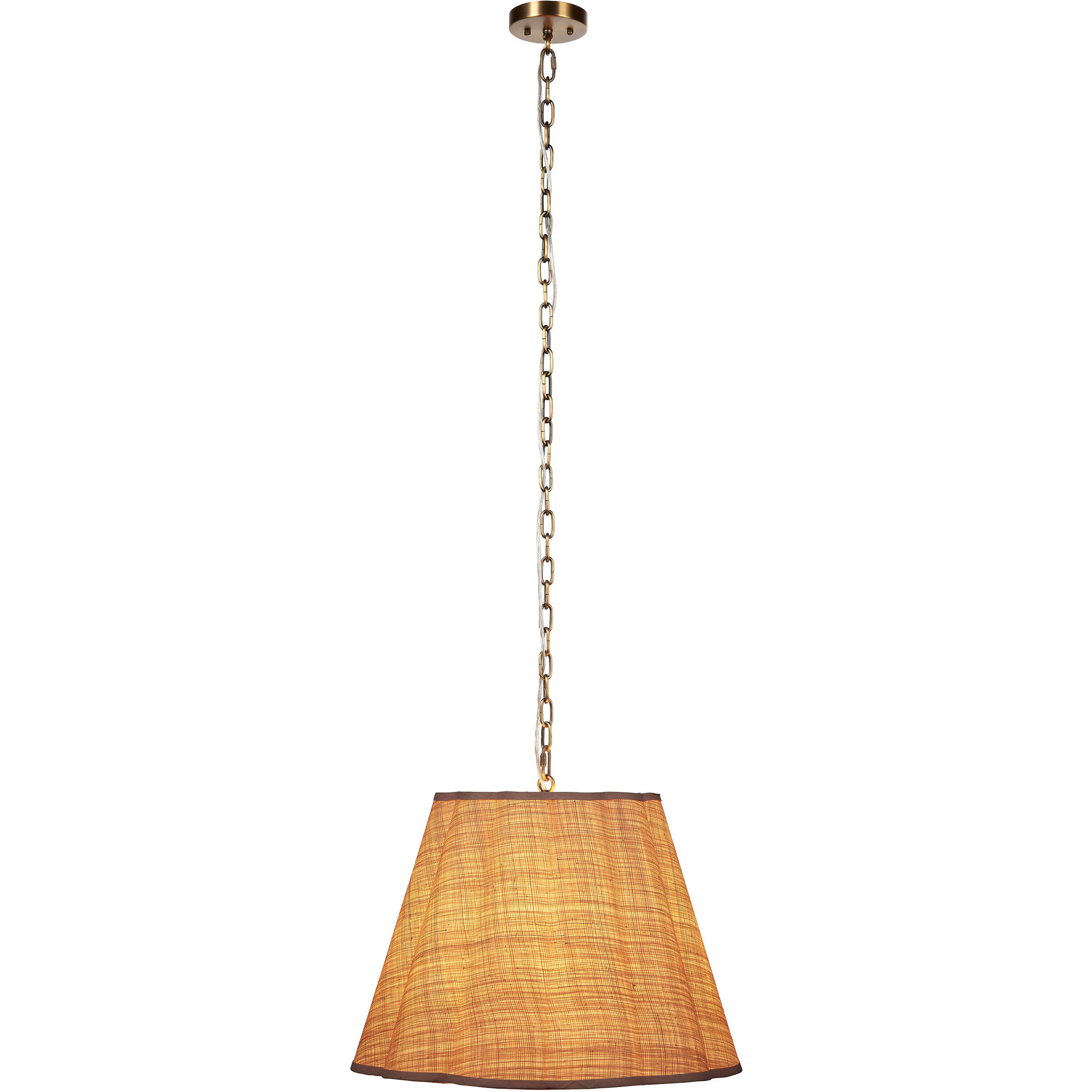 Scalloped 1 Light 24 inch Antique Brass Pendant Ceiling Light in Natural Raffia