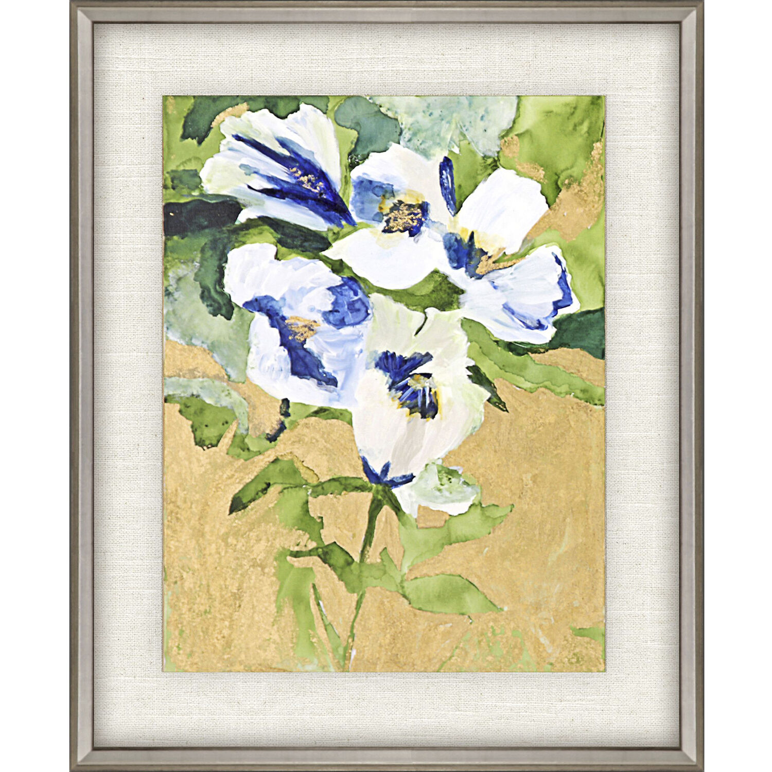 Snow Petals Blue and Green and Metallic and Multi Framed Art, The Studio