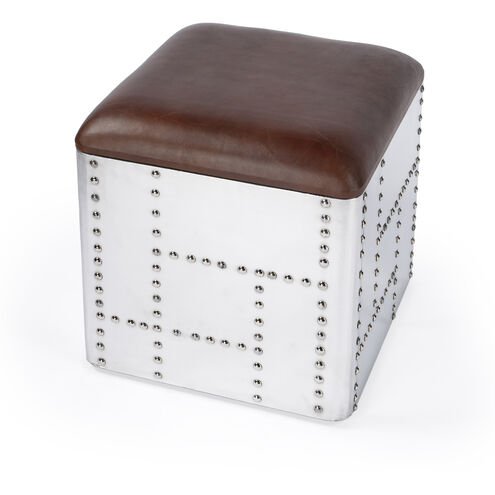 Midway Aviator Leather Accent Stool in Medium Brown