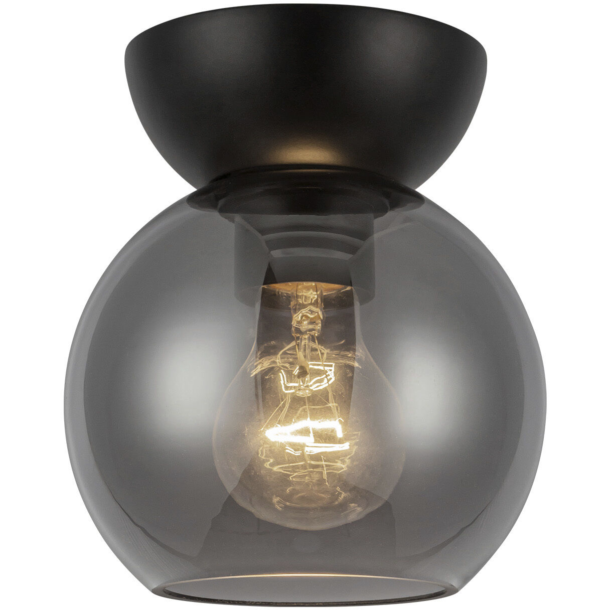 Arcadia 1 Light 6 inch Black/Smoked Semi-Flush Mount Ceiling Light in Smoked Glass
