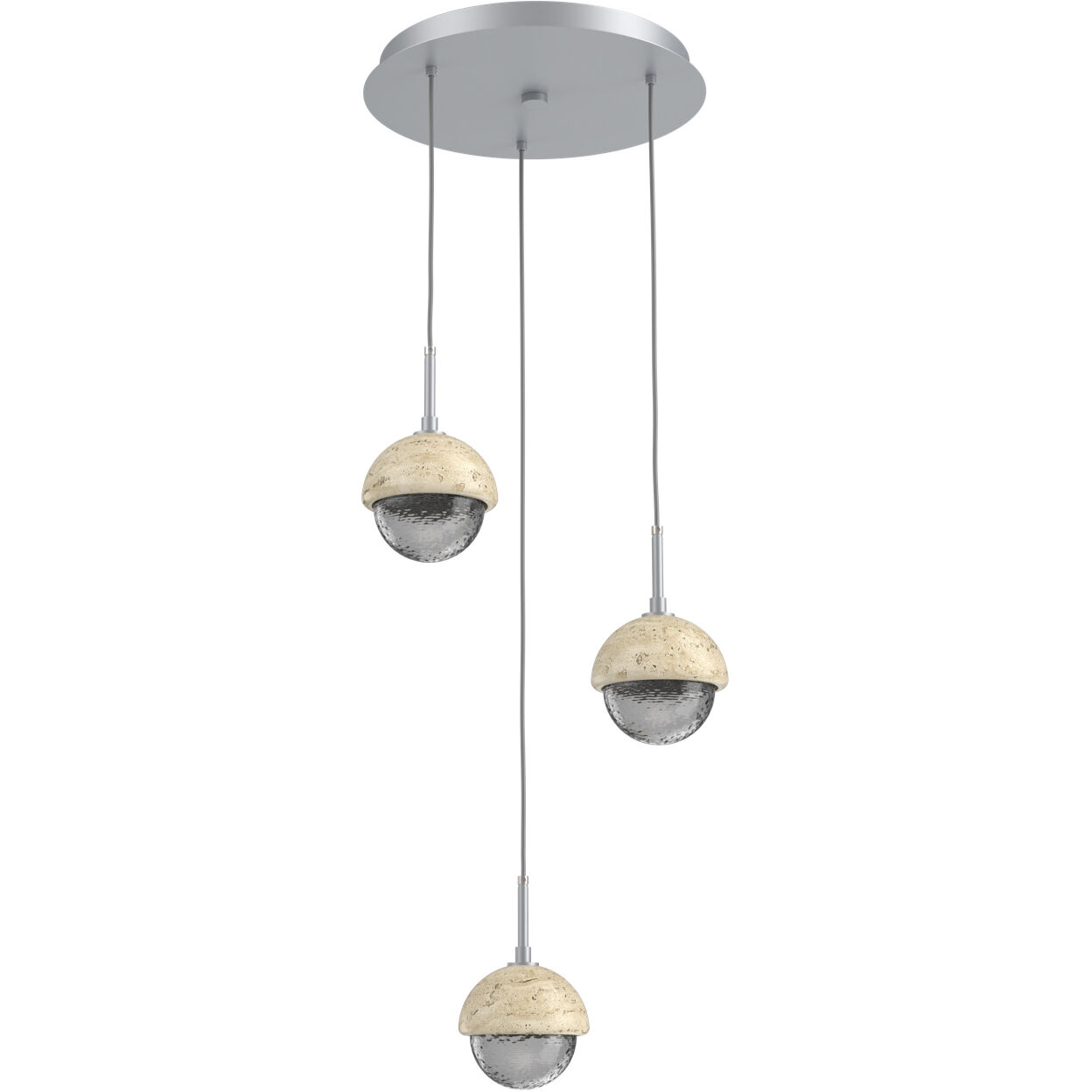 Cabochon LED Classic Silver with Travertine Stone Pendant Chandelier Ceiling Light in Smoke, 2700K LED