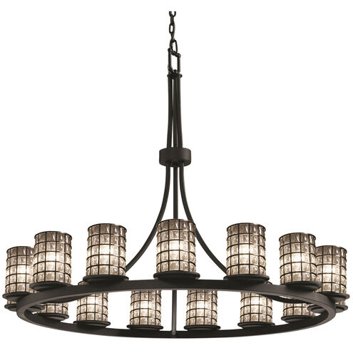 Wire Glass LED 42 inch Matte Black Chandelier Ceiling Light in Grid with Clear Bubbles, 10500 Lm LED, Cylinder