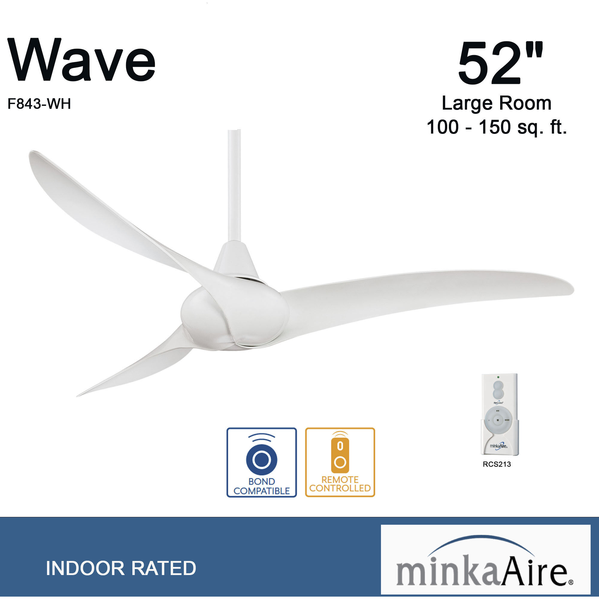 Wave 52 inch White Ceiling Fan
