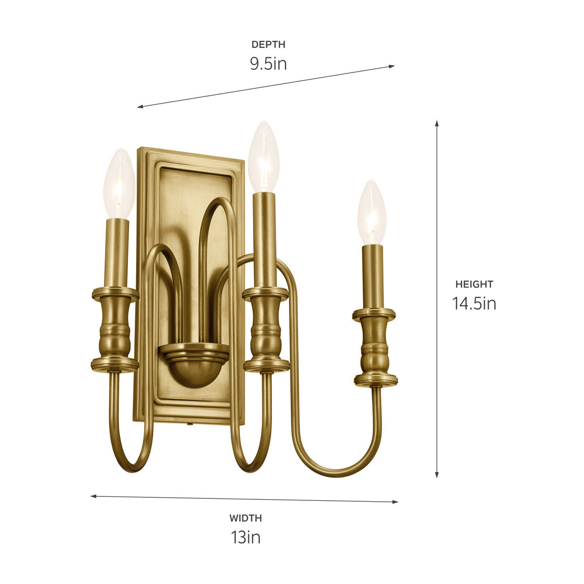 Homestead Karthe 3 Light 10 inch Natural Brass Wall Sconce Wall Light, Karthe