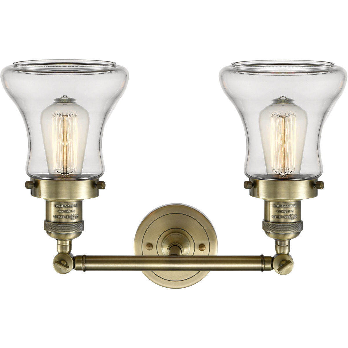 Franklin Restoration Bellmont 2 Light 17 inch Antique Brass Bath Vanity Light Wall Light in Incandescent, Clear Glass, Franklin Restoration