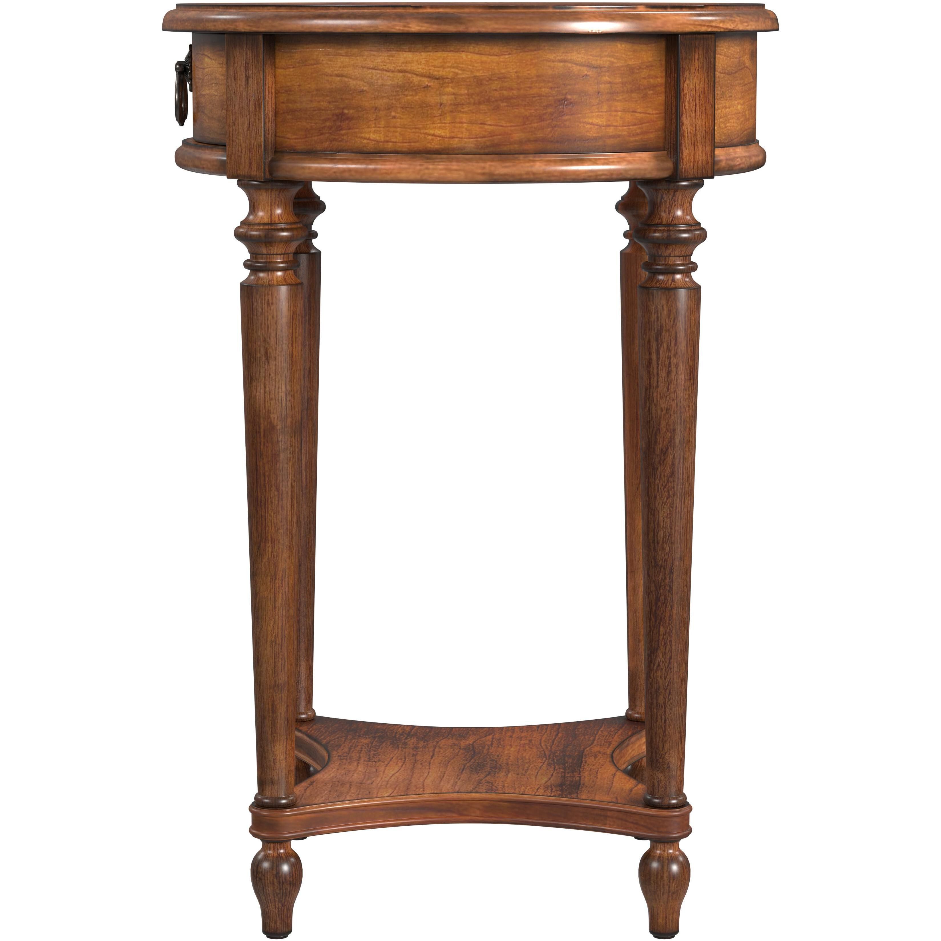 Jules 1-Drawer Round End Table in Medium Brown