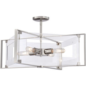 Crystal Clear 4 Light 20 inch Polished Nickel Semi Flush Ceiling Light, Convertible