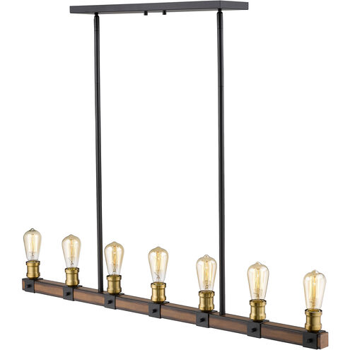 Kirkland 7 Light 44 inch Rustic Mahogany Linear Chandelier Ceiling Light