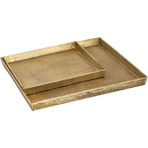 Square Linen Antique Brass Tray, Set of 2