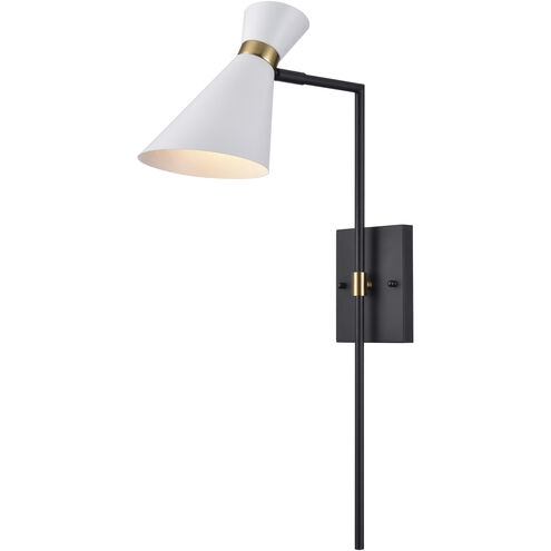 Taran 10.5 inch 60.00 watt Matte White with Black and Aged Brass Swing Arm Sconce Wall Light
