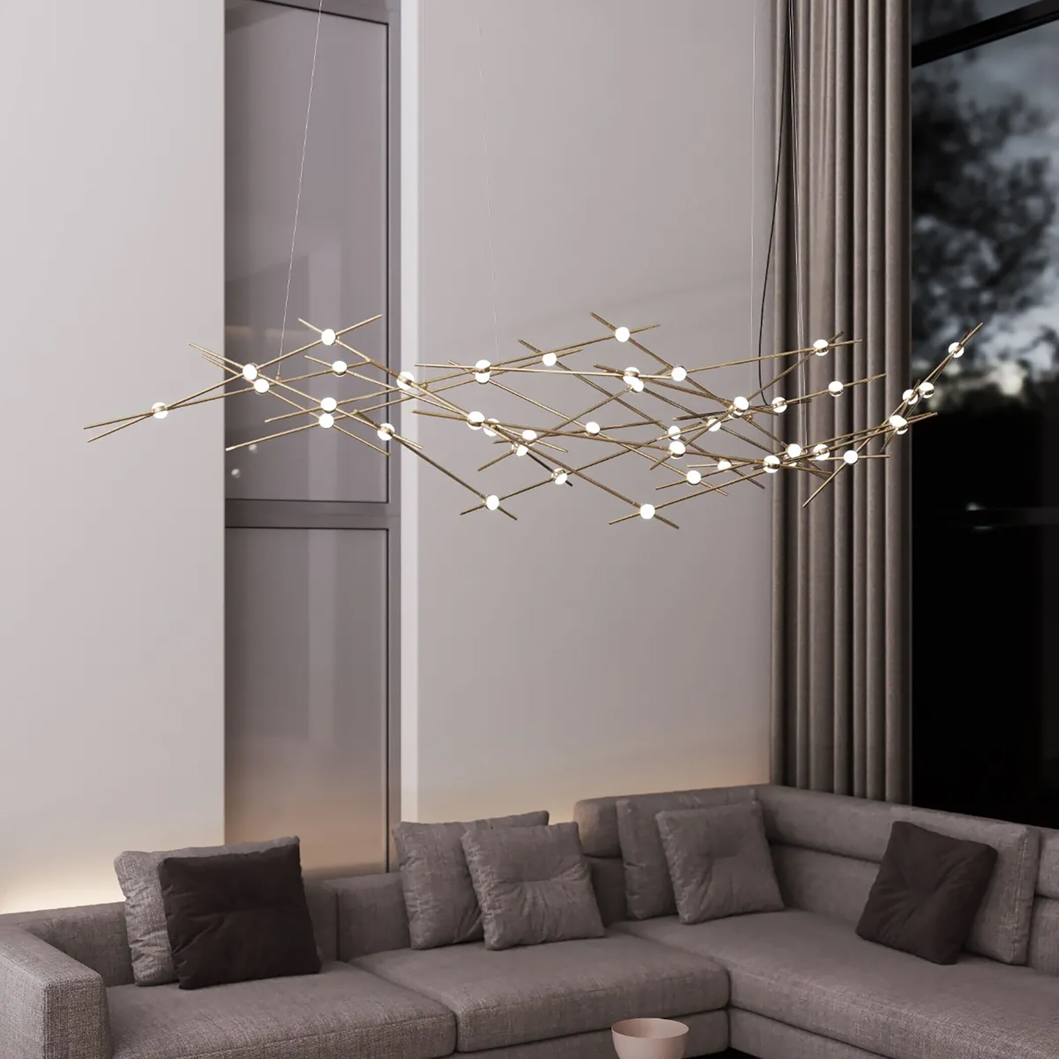 Constellation Ursa Major LED 92.75 inch Satin Brass Chandelier Ceiling Light in 3000K, Clear Faceted Acrylic, 10 FT. Cord