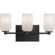 Nola 3 Light 17.63 inch Black Bath Vanity Light Wall Light in Glossy Opal Glass Shade
