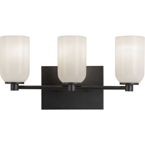 Nola 3 Light 17.63 inch Black Bath Vanity Light Wall Light in Glossy Opal Glass Shade