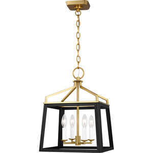 C&M by Chapman & Myers Carlow 4 Light 13.5 inch Midnight Black Chandelier Ceiling Light in Midnight Black / Burnished Brass