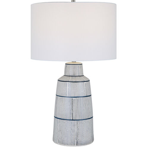 Breton 29 inch 150.00 watt Satin White Glaze with Navy Blue Stripes Table Lamp Portable Light