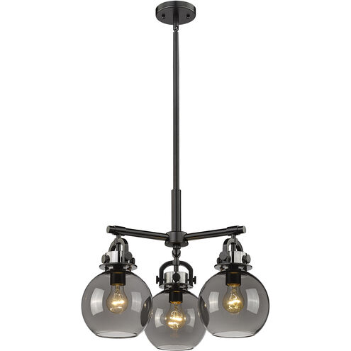 Newton Sphere 3 Light 20.38 inch Matte Black Pendant Ceiling Light in Plated Smoke Glass
