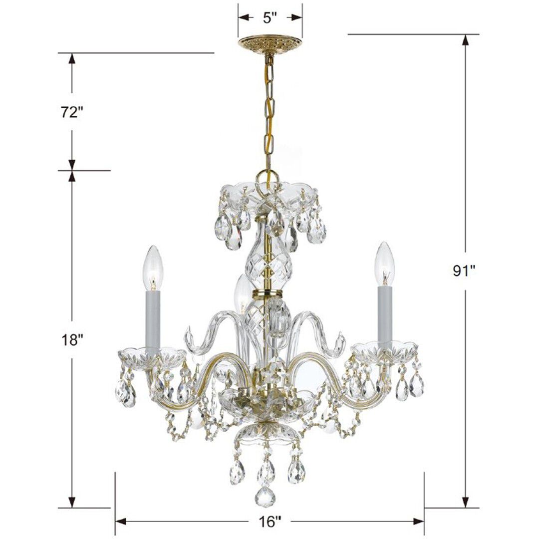 Traditional Crystal 3 Light 16 inch Polished Brass Mini Chandelier Ceiling Light in Clear Italian