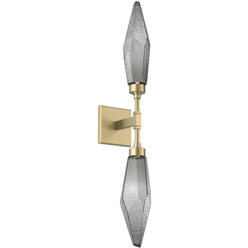 Rock Crystal LED 4.5 inch Gilded Brass Indoor Sconce Wall Light in Chilled Smoke, 2700K LED, Double
