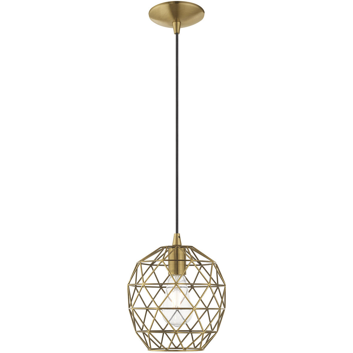 Geometric 1 Light 8 inch Antique Brass Mini Pendant Ceiling Light