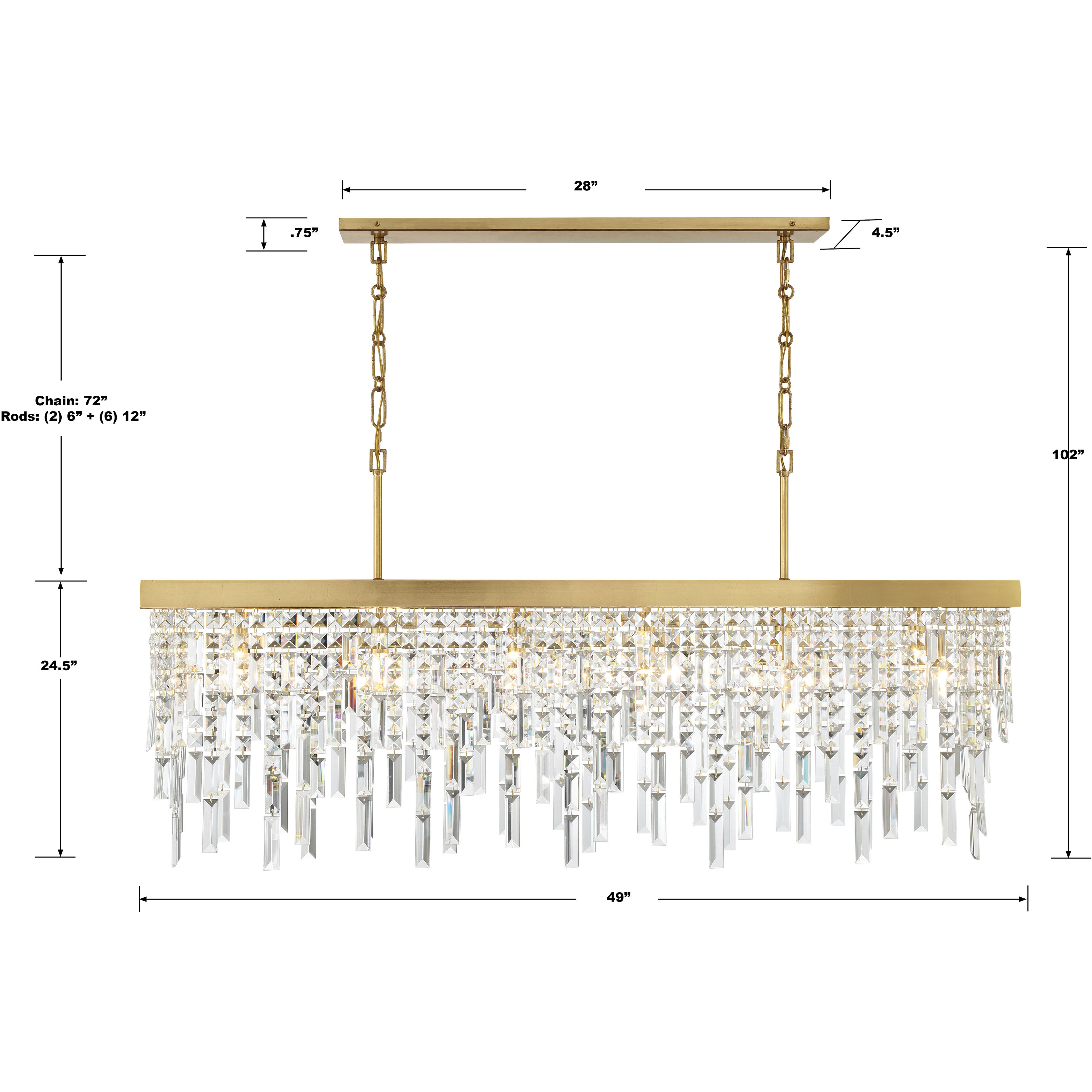 Winfield 6 Light 49 inch Antique Gold Linear Chandelier Ceiling Light