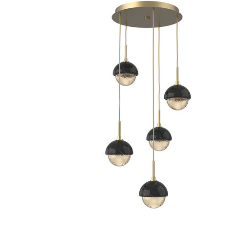 Cabochon LED Gilded Brass with Black Marble Pendant Chandelier Ceiling Light in 3000K LED, Amber