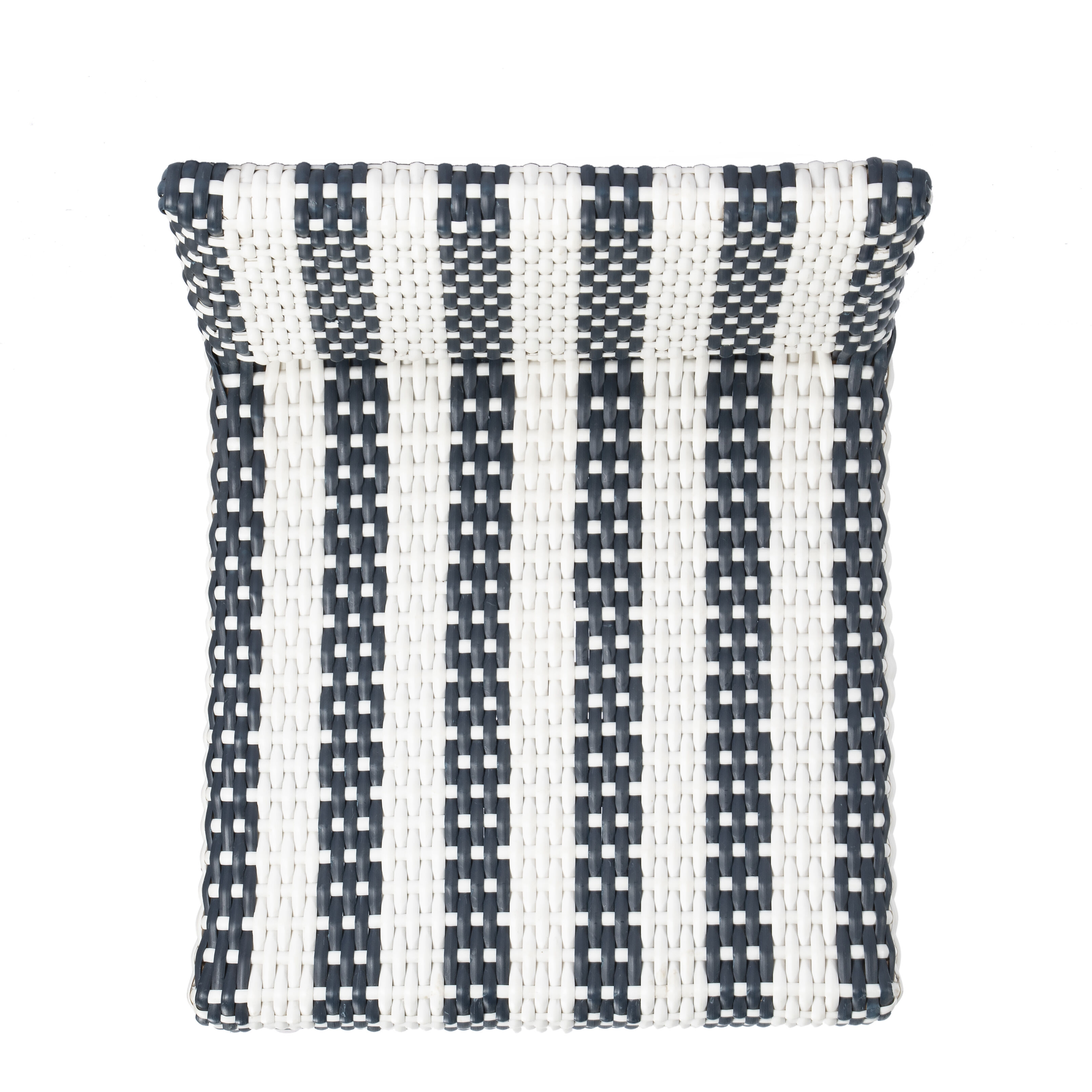 Serienna Rectangular Rattan Low Back 24.5"Counter Stool in White and Navy Stripe