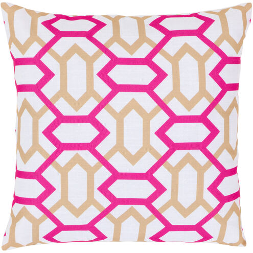 Zoe 22 inch White, Tan, Bright Pink Pillow Kit