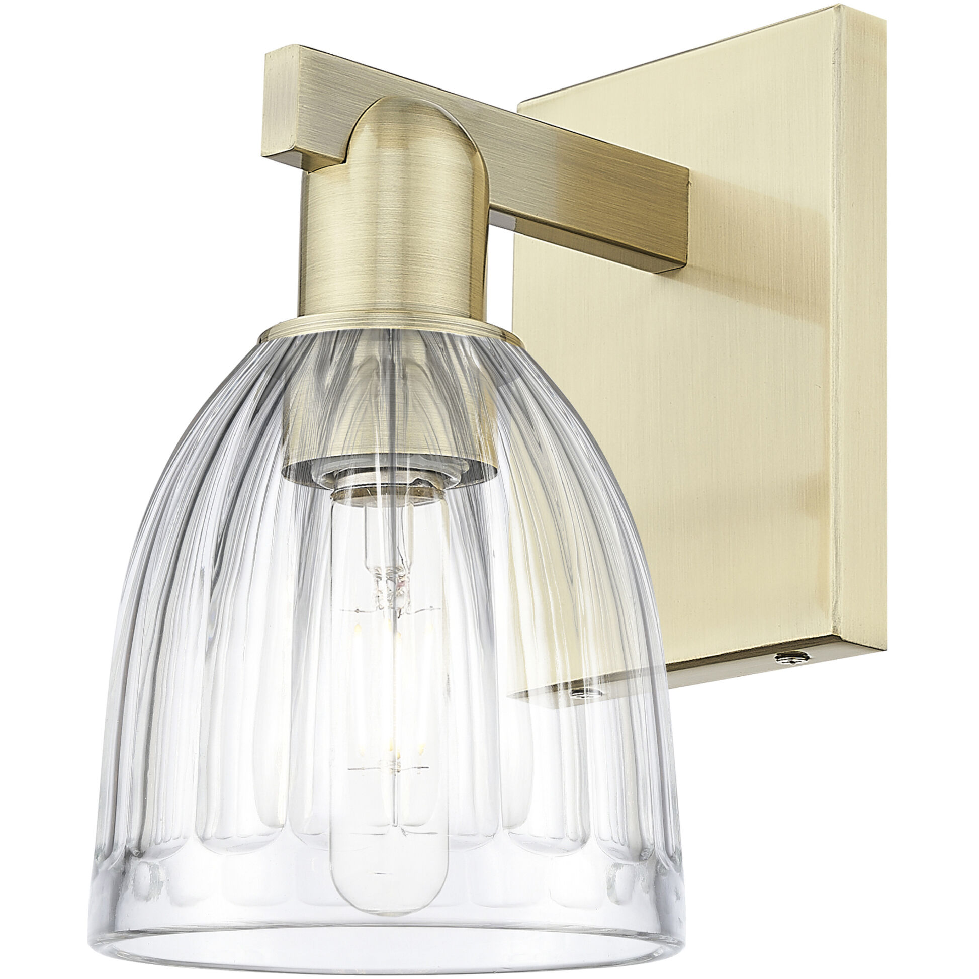 Arcadia Brookfield Armed Sconce Wall Light in Antique Brass, Clear