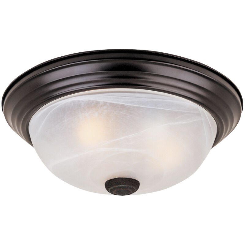 Decorative 2 Light 11 inch Oil Rubbed Bronze Flushmount Ceiling Light in White Alabaster, Small