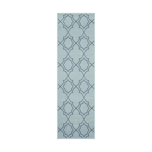 Alfresco 94 X 29 inch Aqua/Charcoal Outdoor Rug, Runner