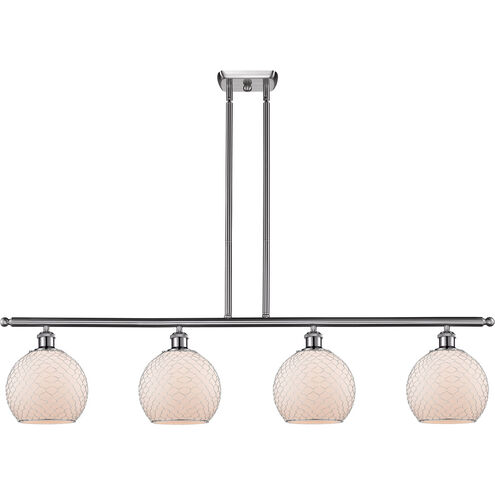 Ballston Farmhouse Chicken Wire 4 Light 48 inch Brushed Satin Nickel Island Light Ceiling Light in White Glass with Nickel Wire, Ballston