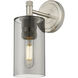 Downtown Urban Crown Point Armed Sconce Wall Light in Satin Nickel, Plated Smoke