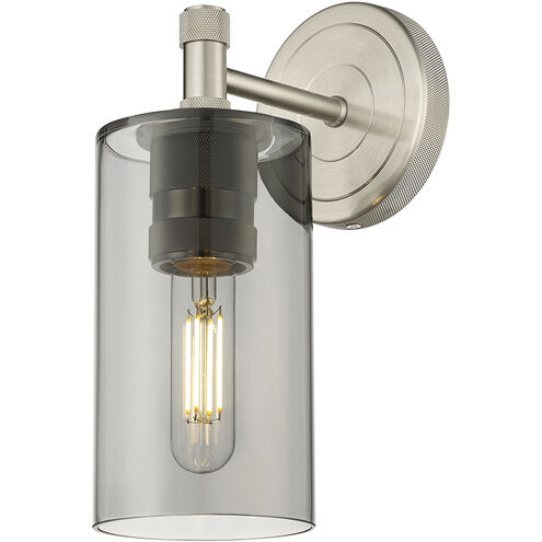 Downtown Urban Crown Point Armed Sconce Wall Light in Satin Nickel, Plated Smoke