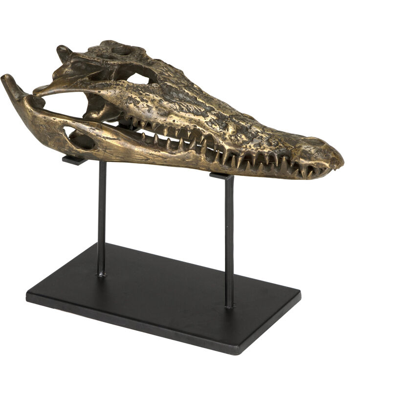 Brass Alligator On Stand Antique Brass with Matte Black Decor Accessory, Medium