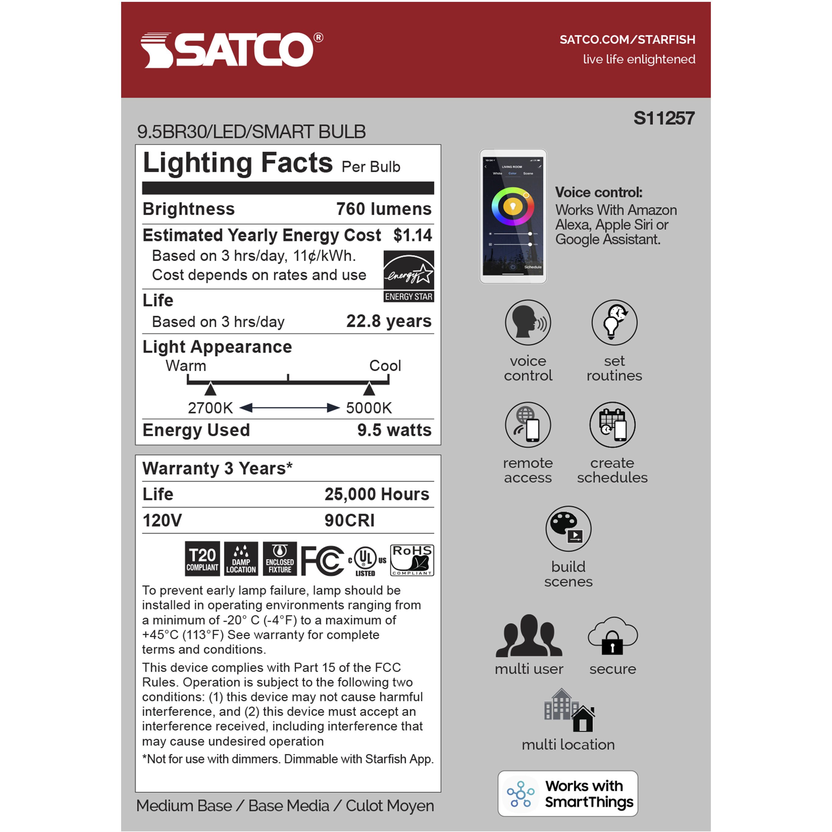 Starfish LED BR30 Medium 9.50 watt 2700K BR and R LED 