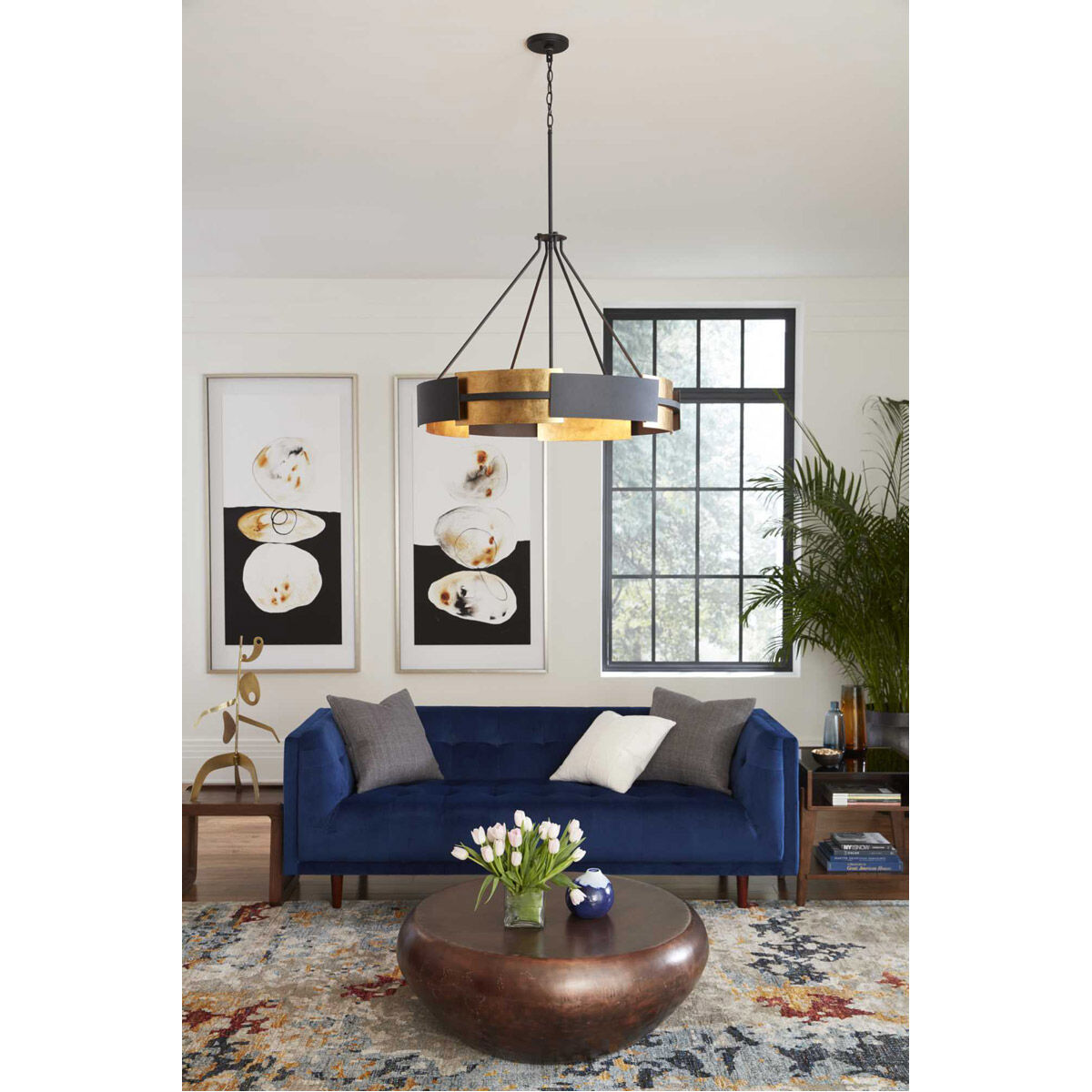 Lowery 6 Light 32 inch Textured Black Pendant Ceiling Light, Design Series
