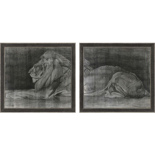 Lion Black and Gray and Metallic and Neutral Framed Art